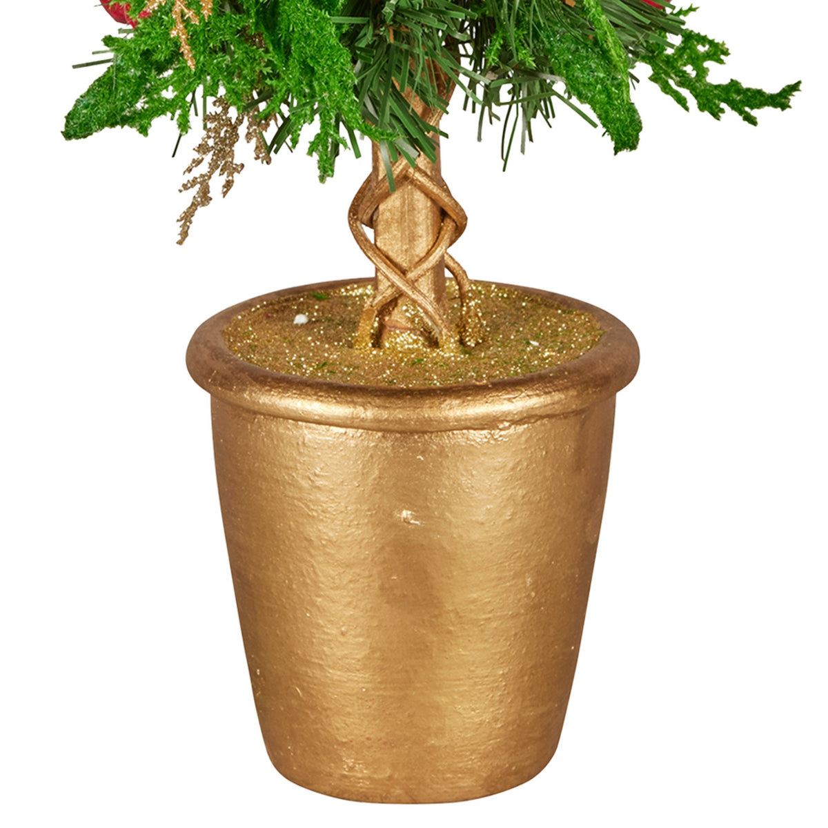 Pre-Decorated Christmas Topiary Tree, 36 cm Gold Pot – Christabelle
