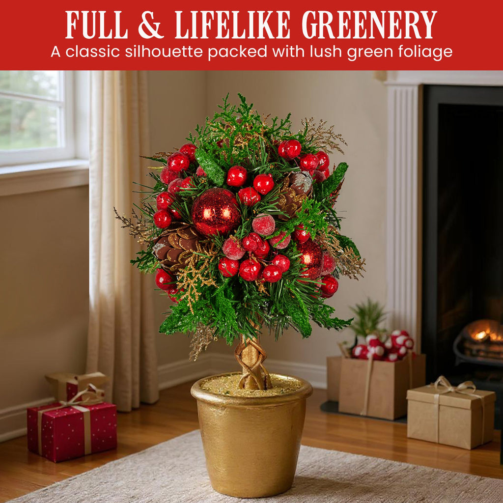 Pre-Decorated Christmas Topiary Tree, 36 cm Gold Pot – Christabelle