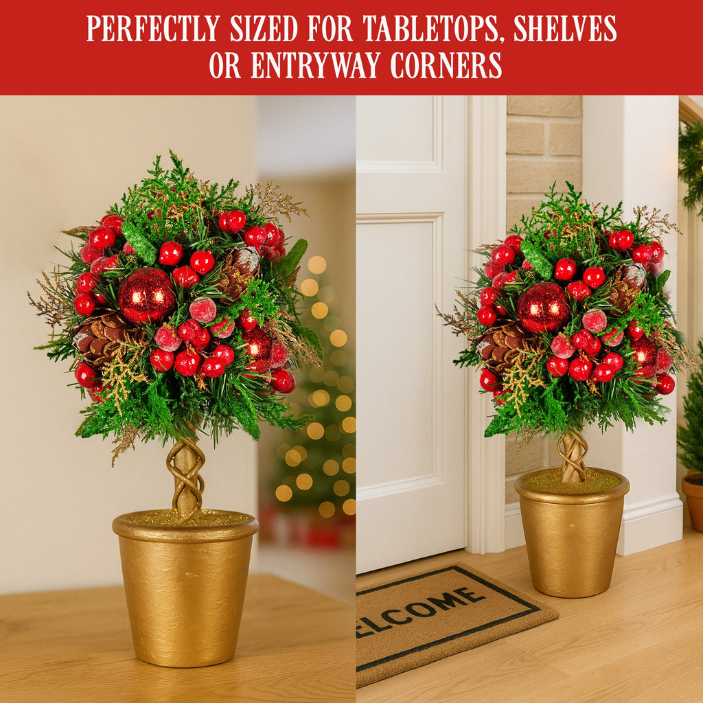 Pre-Decorated Christmas Topiary Tree, 36 cm Gold Pot – Christabelle