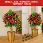 Pre-Decorated Christmas Topiary Tree, 36 cm Gold Pot – Christabelle