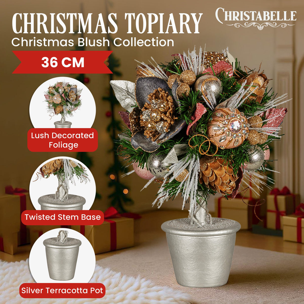 Jewelled Christmas Topiary Tree, 36 cm Tabletop – Christabelle