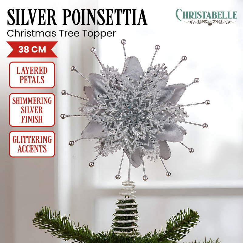 Silver Sparkle Poinsettia Christmas Tree Topper – Christabelle