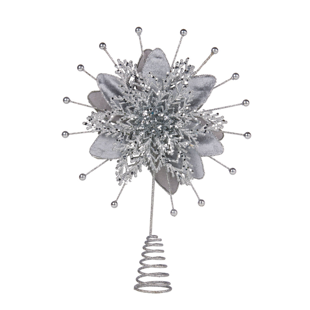 Silver Sparkle Poinsettia Christmas Tree Topper – Christabelle