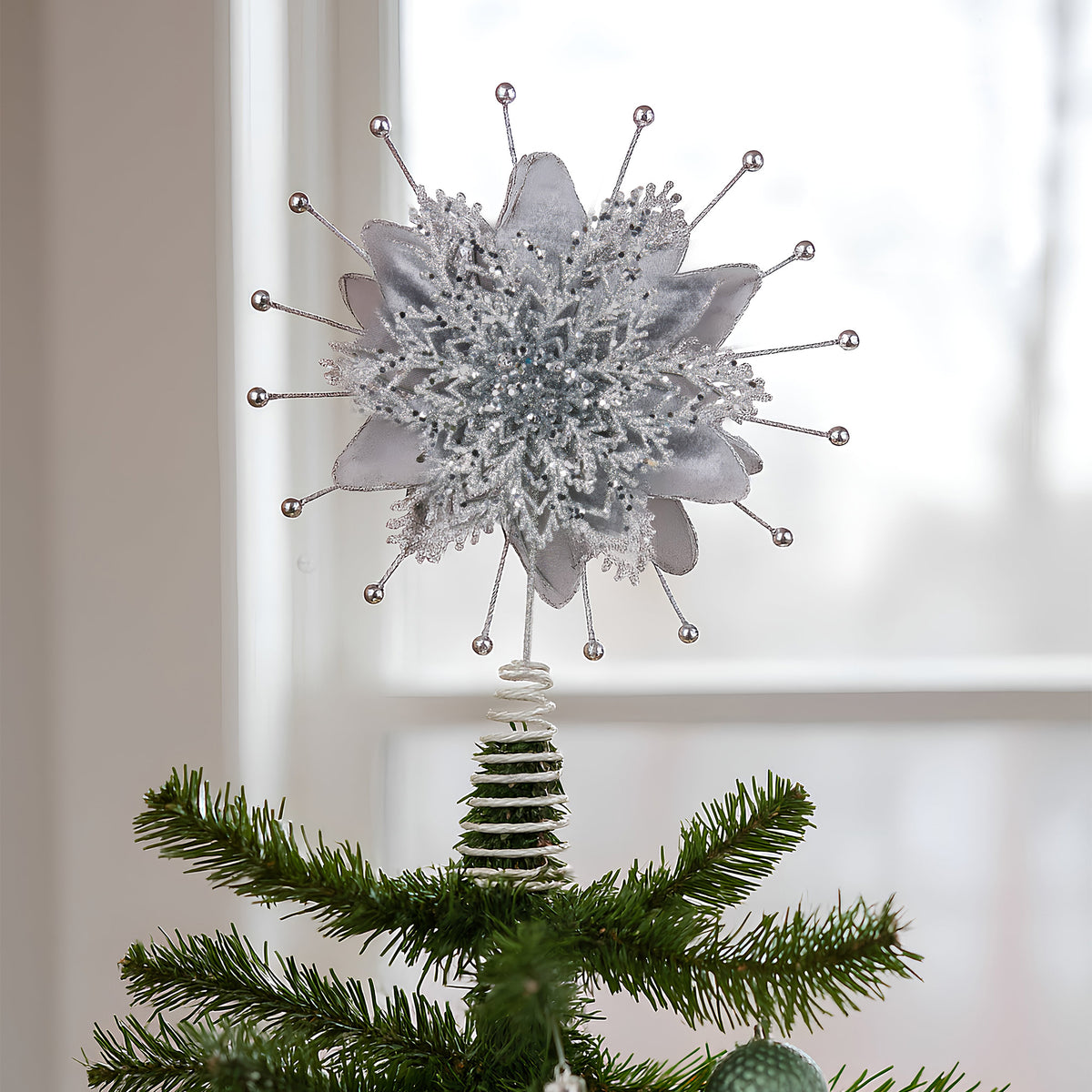 Silver Sparkle Poinsettia Christmas Tree Topper – Christabelle