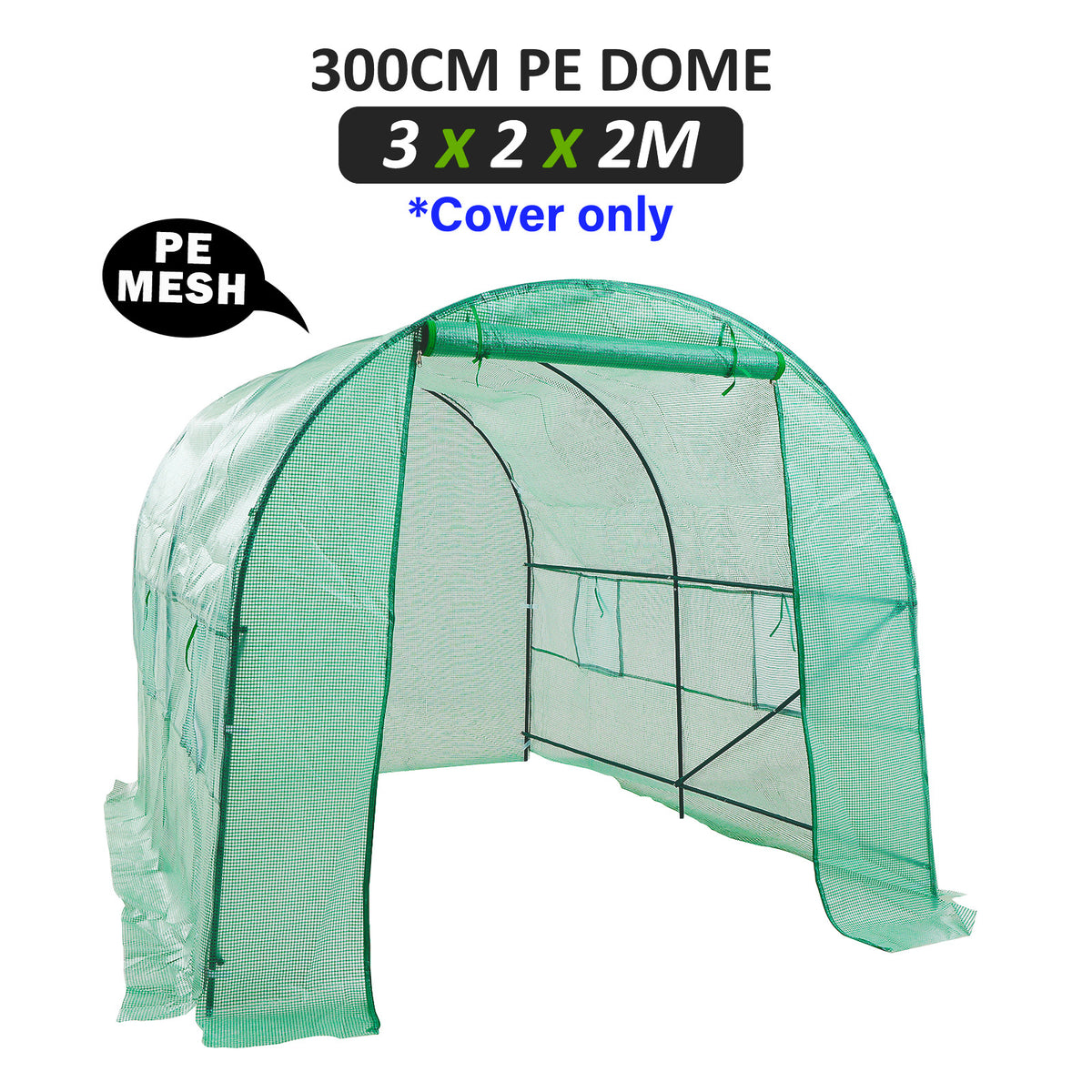 Replacement Dome Greenhouse Cover 300 x 200 x 200 cm – Green