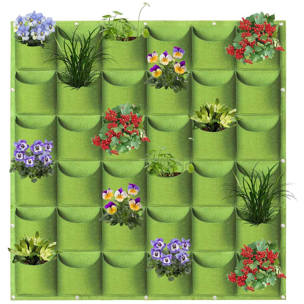 36-Pocket Vertical Wall Planter Bag – Green