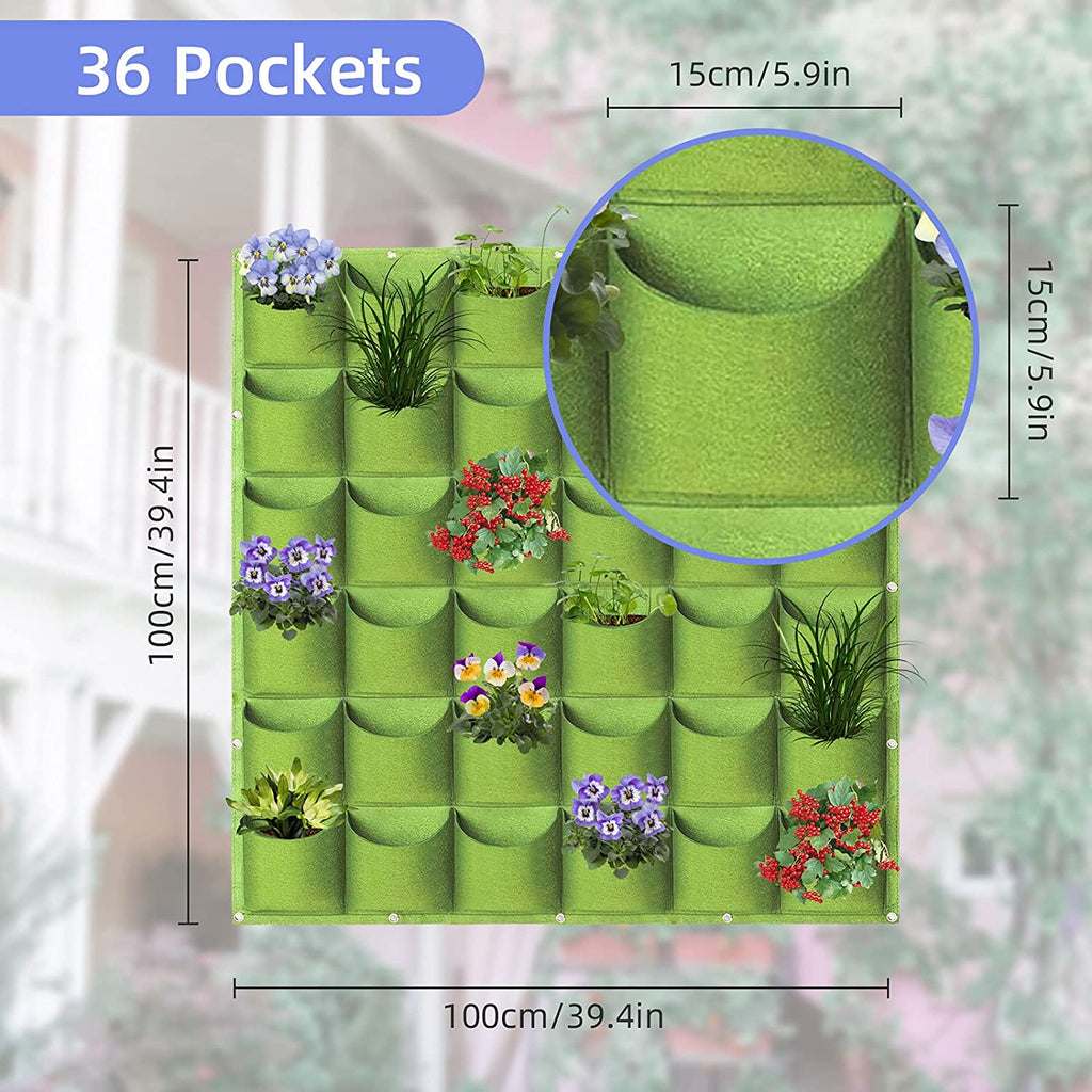 36-Pocket Vertical Wall Planter Bag – Green