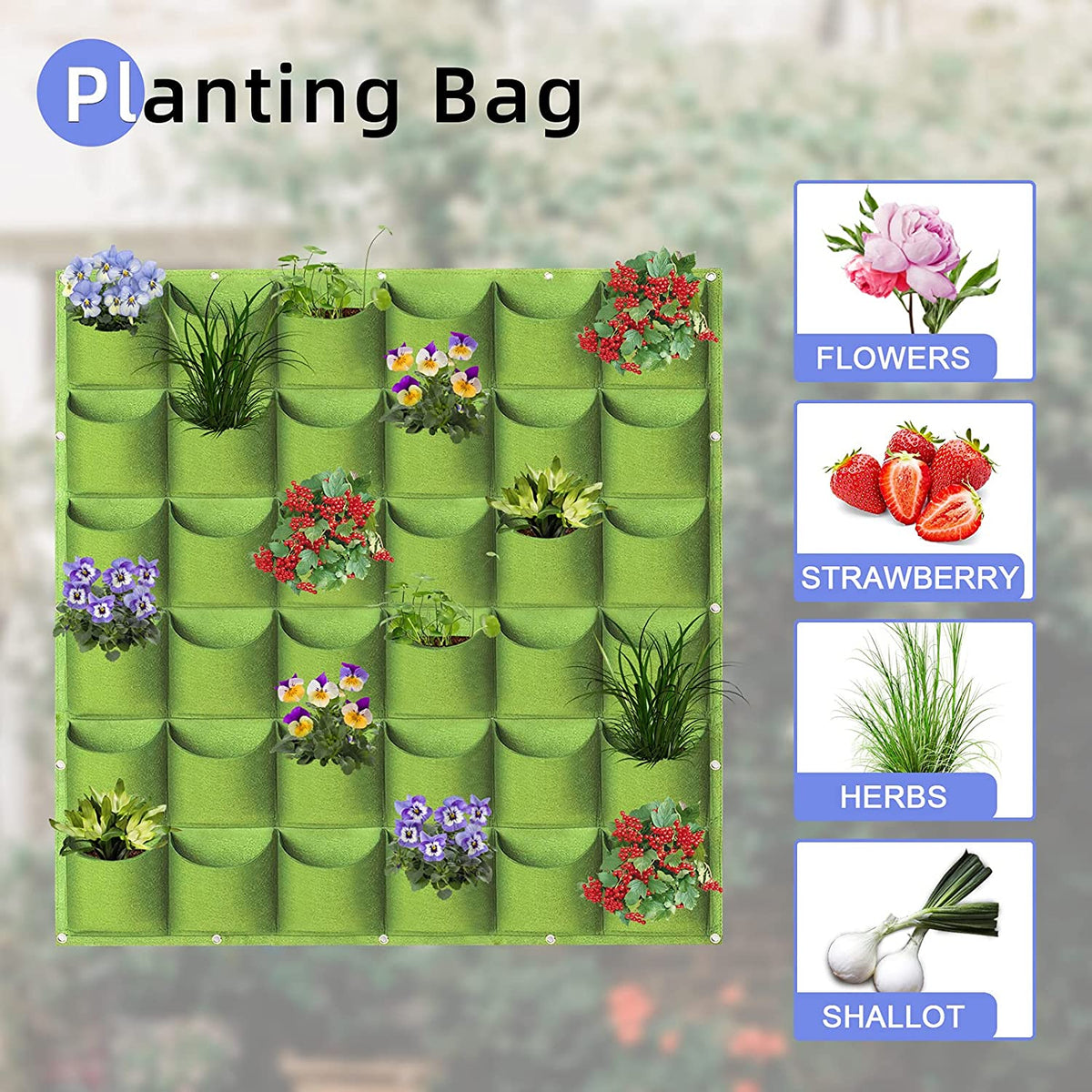 36-Pocket Vertical Wall Planter Bag – Green
