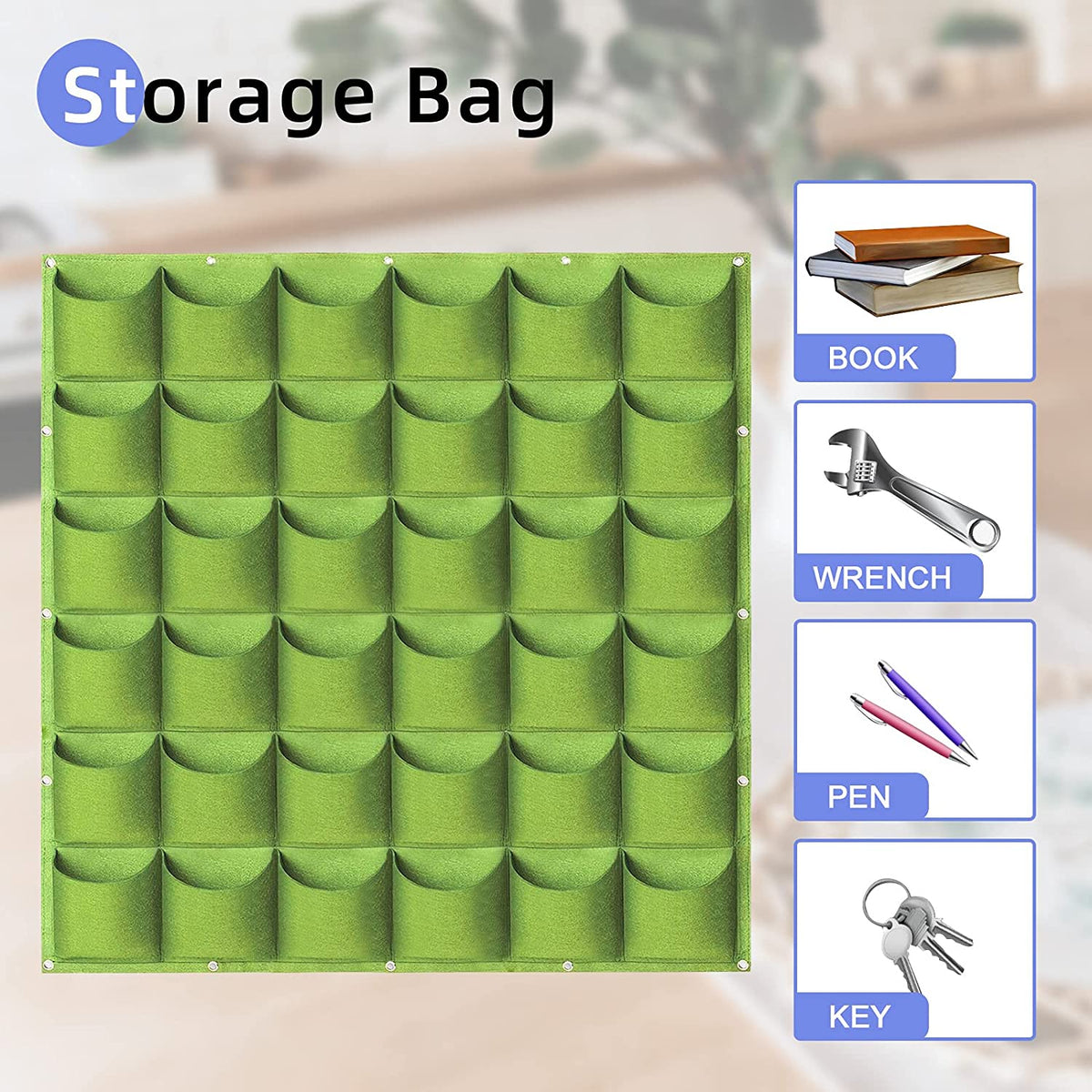 36-Pocket Vertical Wall Planter Bag – Green