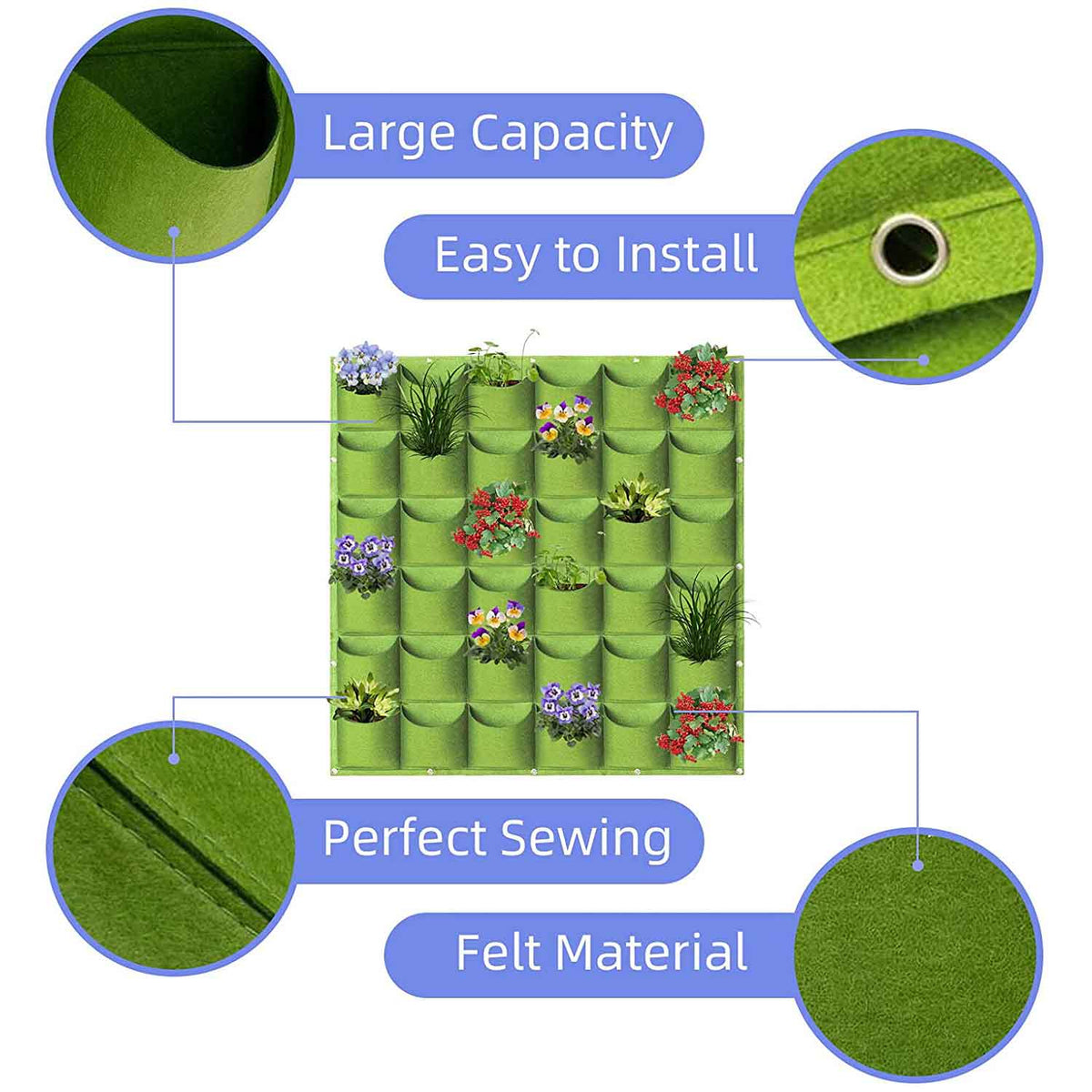 36-Pocket Vertical Wall Planter Bag – Green
