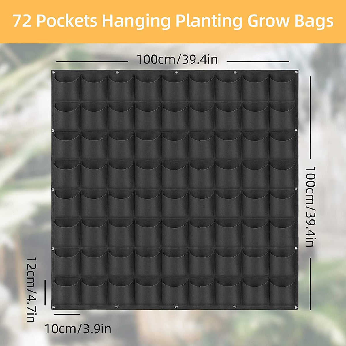 72-Pocket Vertical Wall Planter Bag – Black