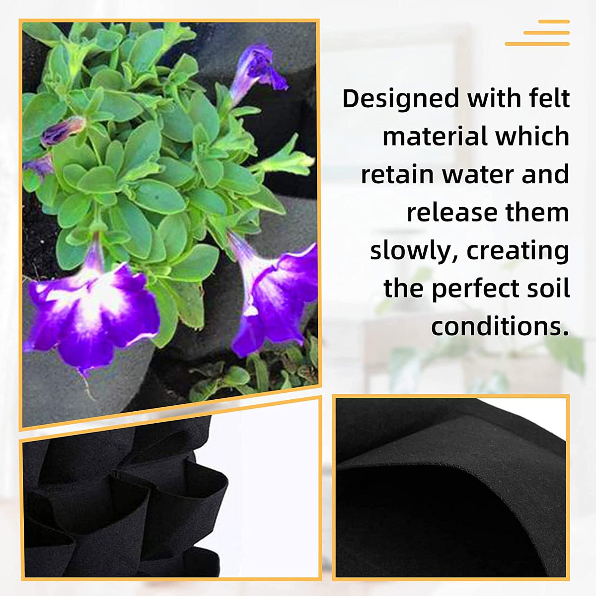 72-Pocket Vertical Wall Planter Bag – Black