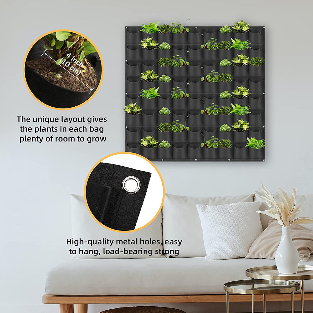 72-Pocket Vertical Wall Planter Bag – Black
