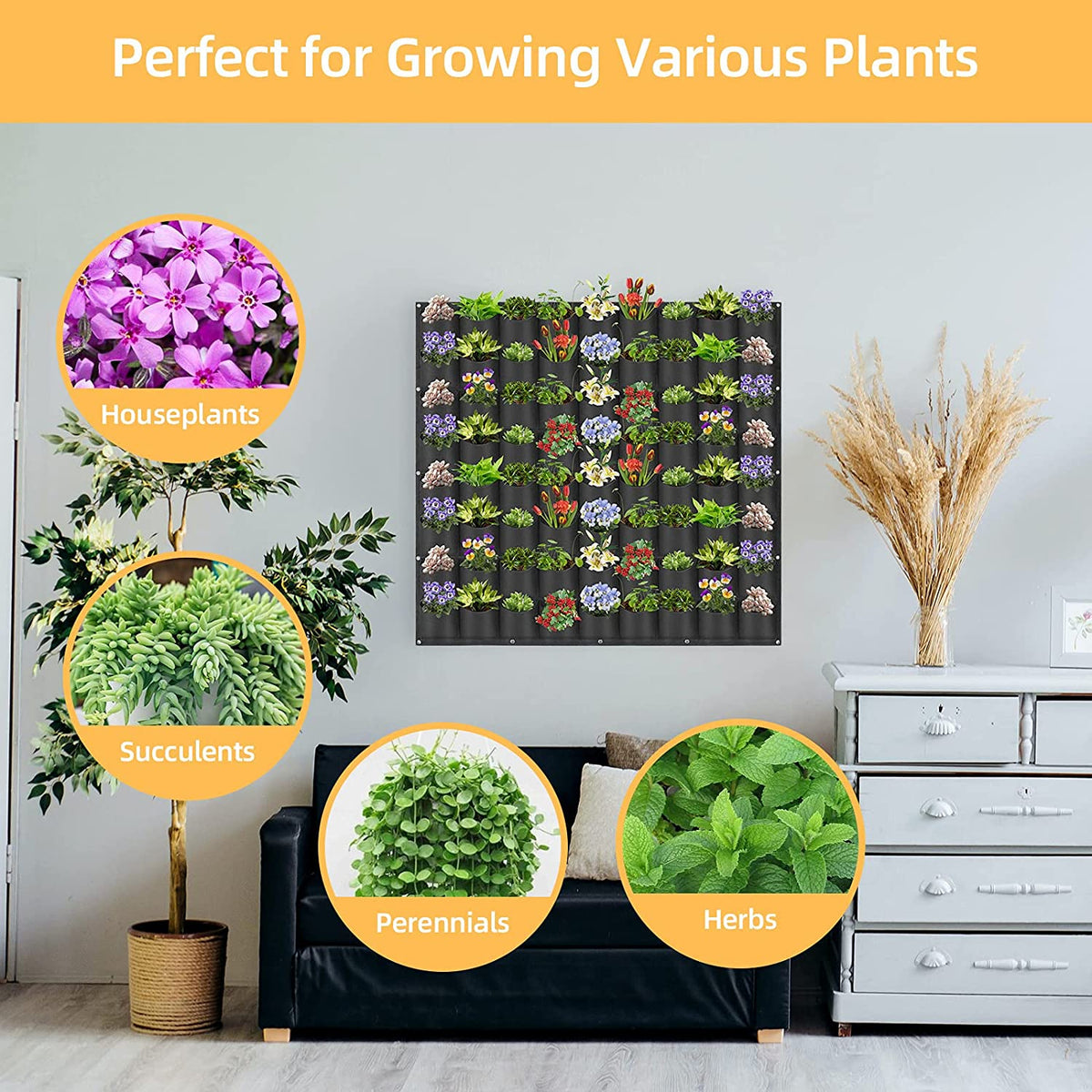 72-Pocket Vertical Wall Planter Bag – Black