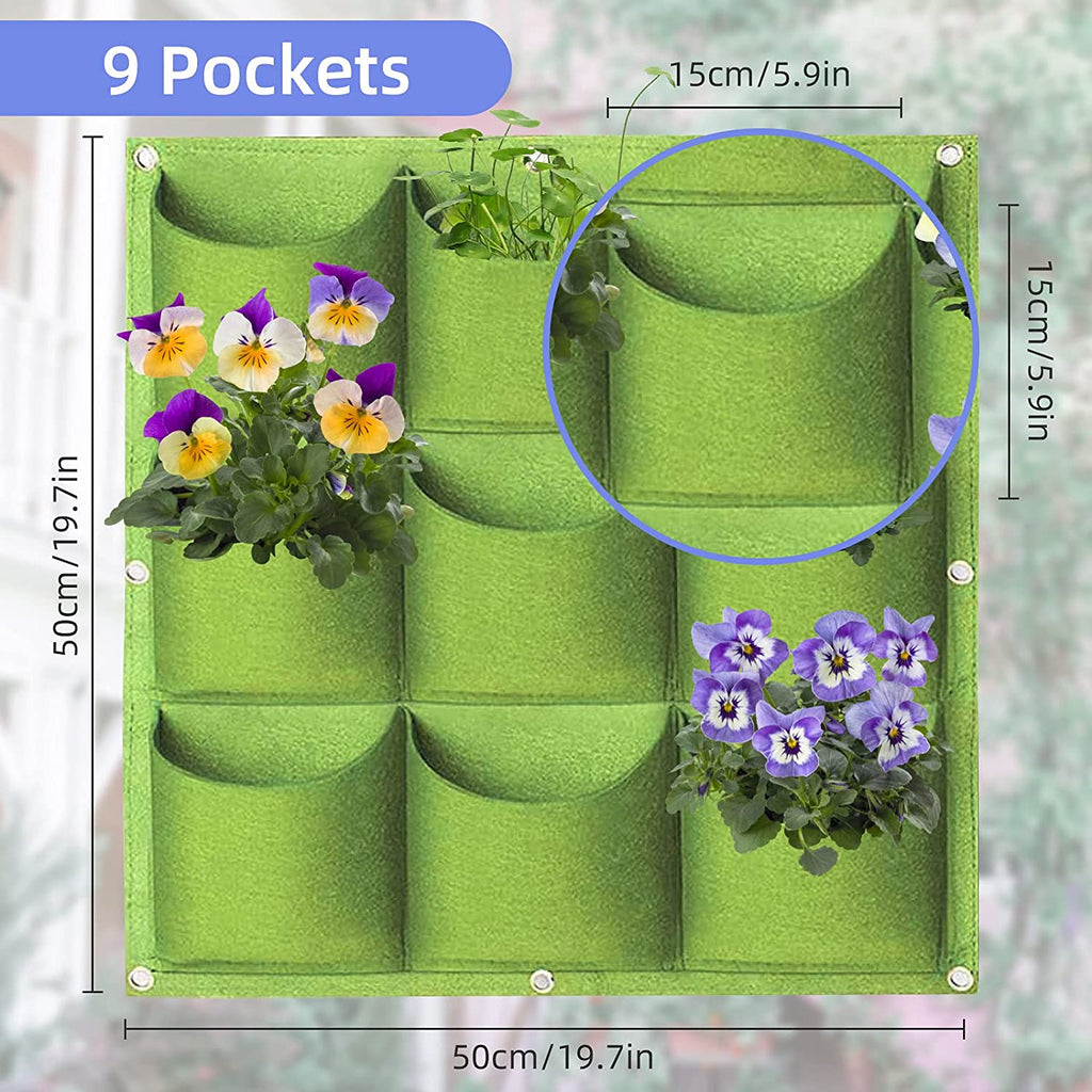 9-Pocket Vertical Wall Planter Bag – Green