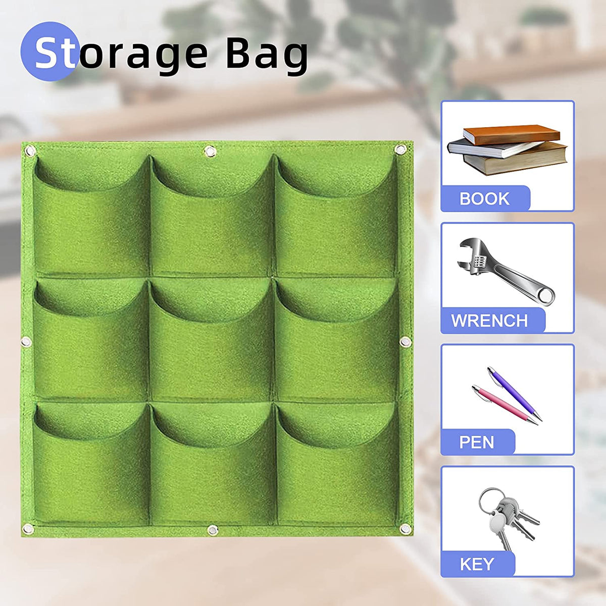9-Pocket Vertical Wall Planter Bag – Green