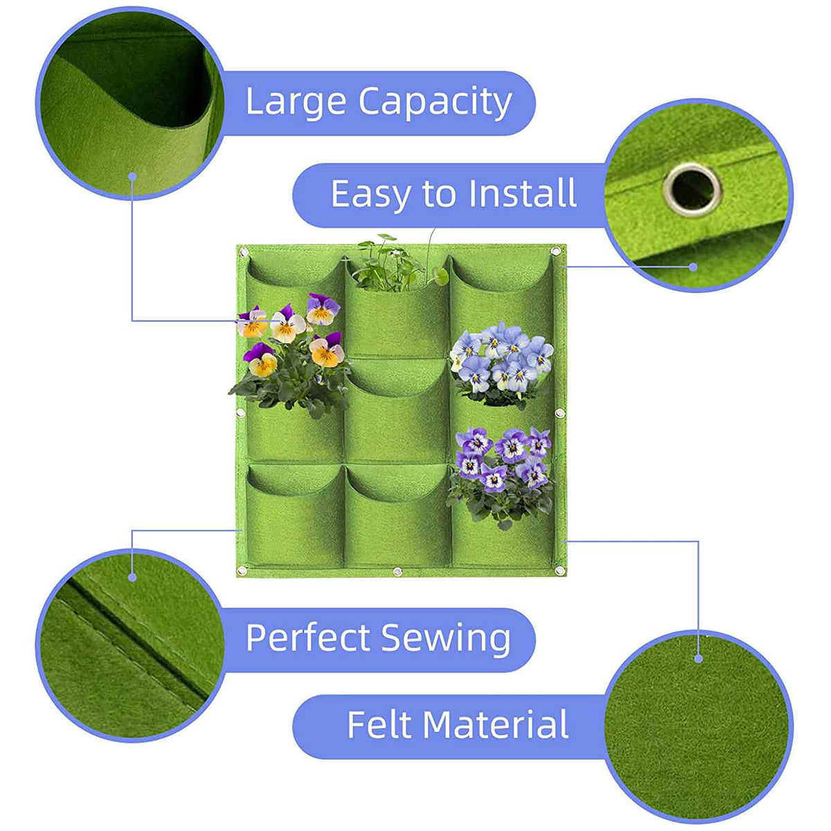 9-Pocket Vertical Wall Planter Bag – Green