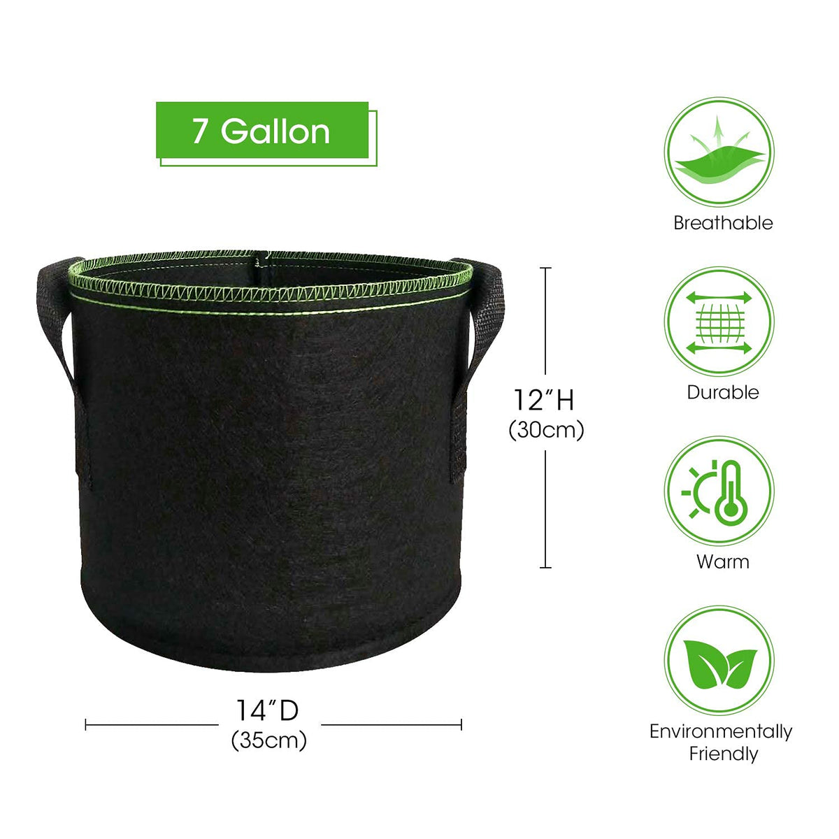 Fabric Grow Bags with Handles, 35 x 30 cm, 5 Pack