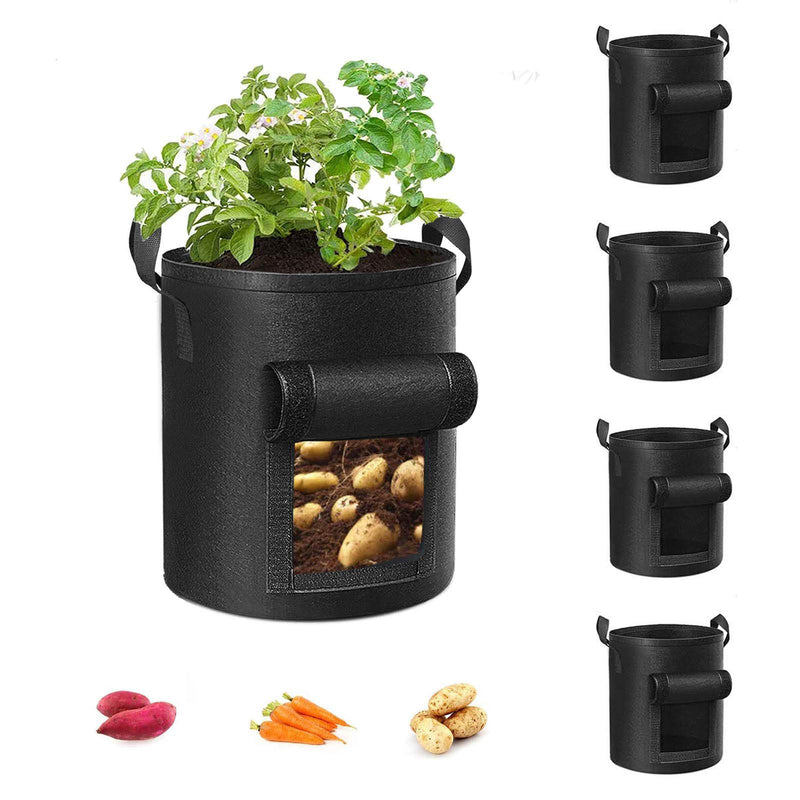 7 Gallon Potato Grow Bags with Handles, 5 Pack – Black
