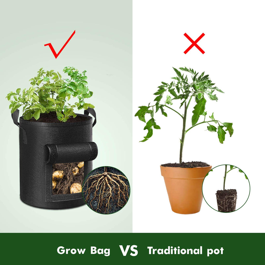 7 Gallon Potato Grow Bags with Handles, 5 Pack – Black