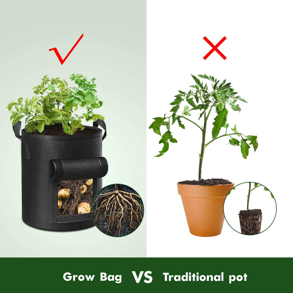 7 Gallon Potato Grow Bags with Handles, 5 Pack – Black