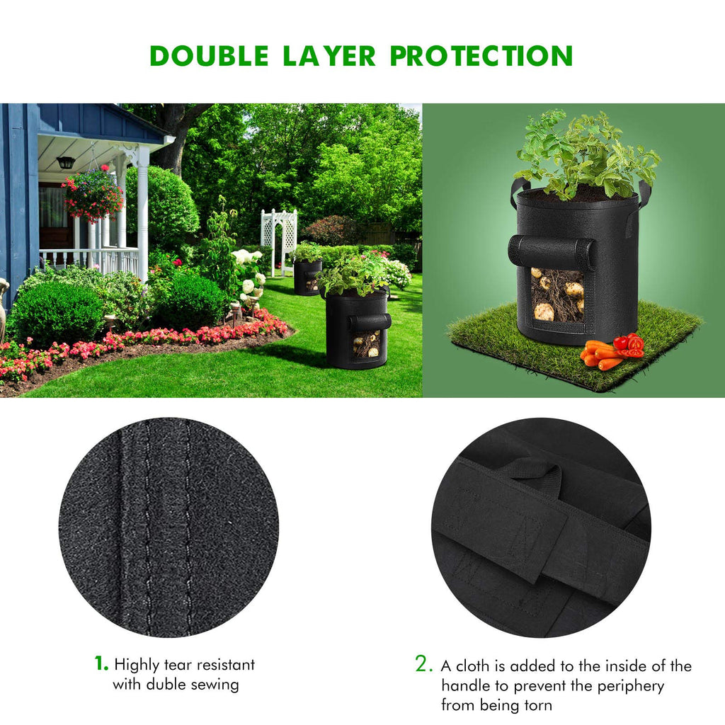7 Gallon Potato Grow Bags with Handles, 5 Pack – Black
