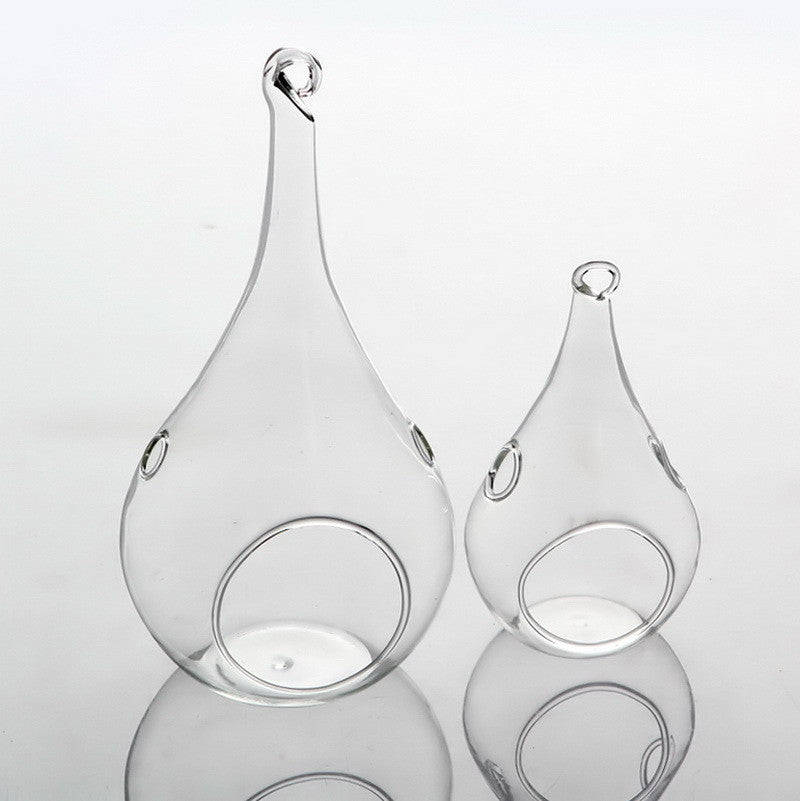 Hanging Glass Teardrop Tealight Holders, 12 cm – Pack of 4
