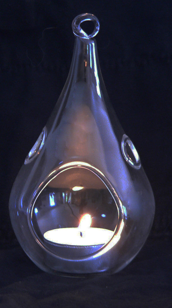 Hanging Glass Teardrop Tealight Holders, 12 cm – Pack of 4