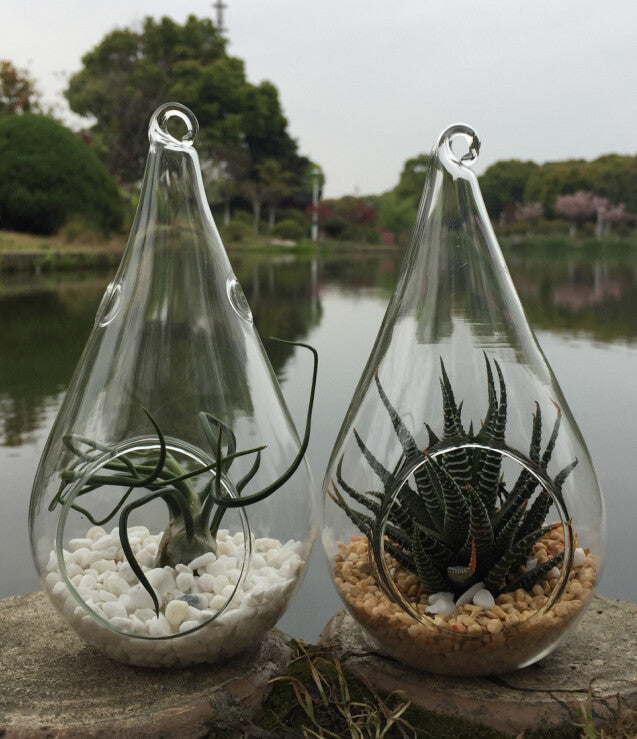 Hanging Glass Teardrop Tealight Holders, 12 cm – Pack of 4