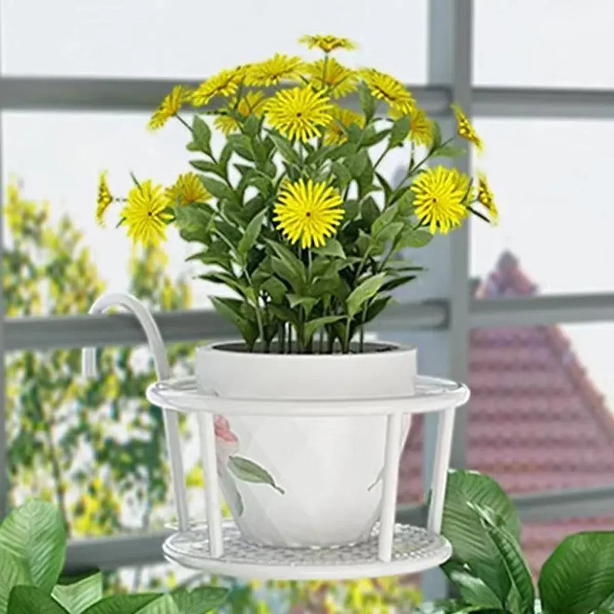 Iron Railing Pot Holder, 22 cm – White