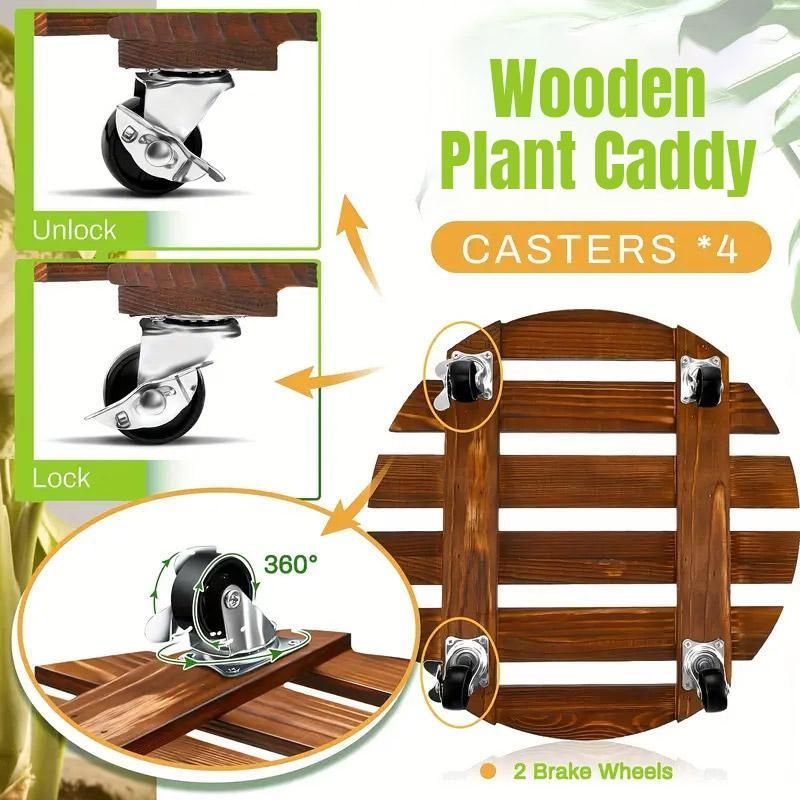 Wooden Plant Caddy with Lockable Wheels 30 cm