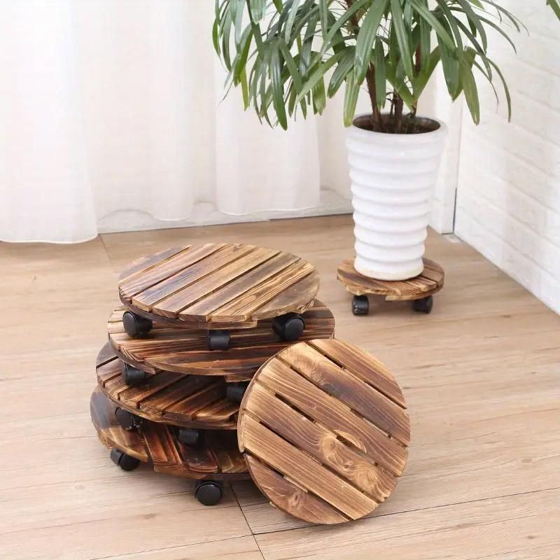 Wooden Plant Caddy with Lockable Wheels 30 cm