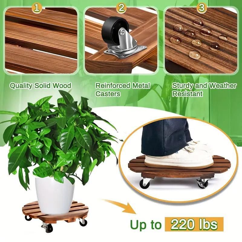Wooden Plant Caddy with Lockable Wheels 30 cm
