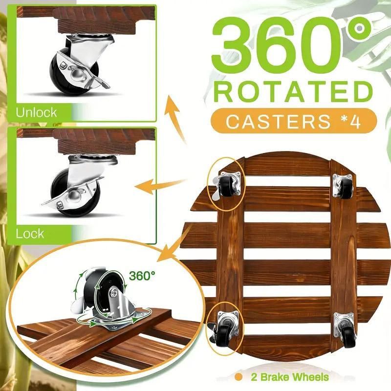 Wooden Plant Caddy with Lockable Wheels 30 cm