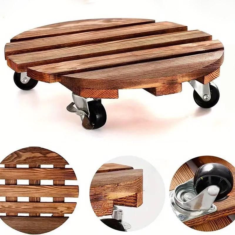 Wooden Plant Caddy with Lockable Wheels 30 cm