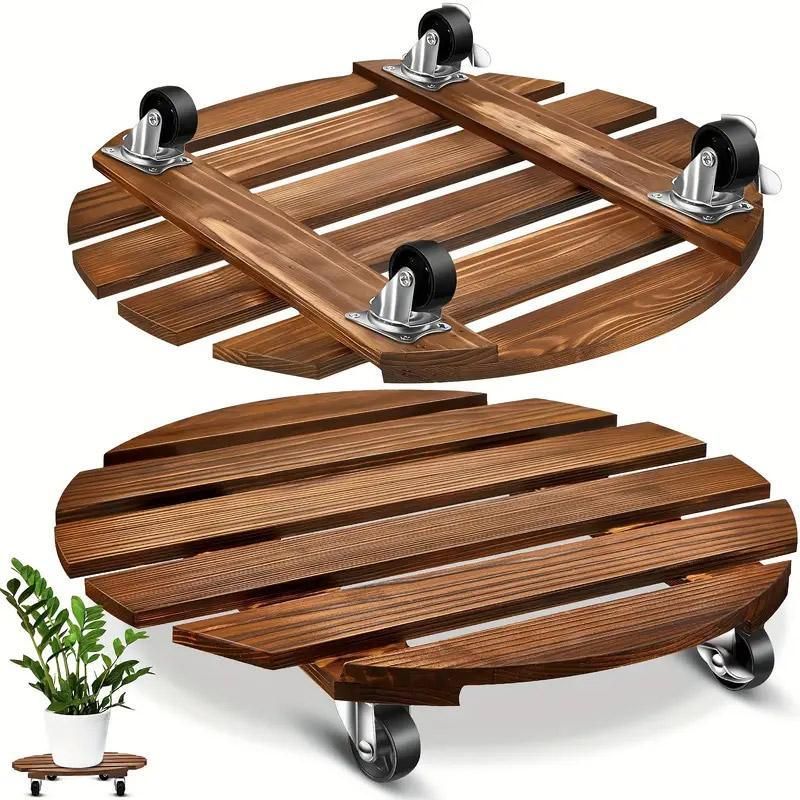 Wooden Plant Caddy with Lockable Wheels 30 cm
