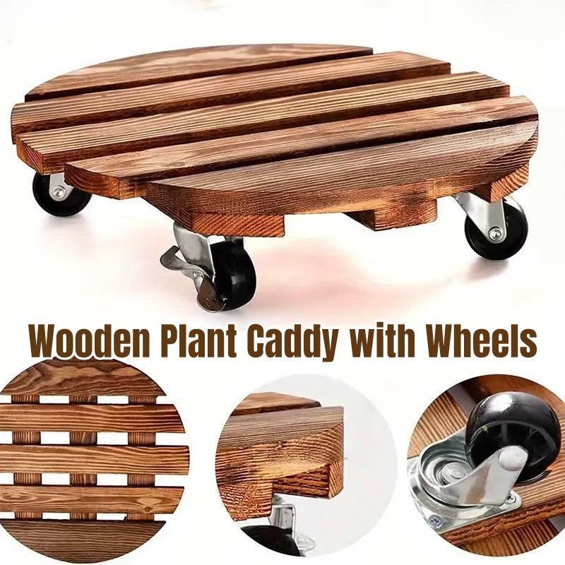 Wooden Plant Caddy with Lockable Wheels 30 cm