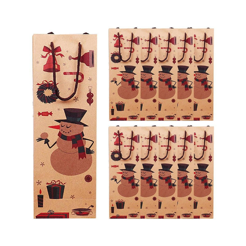 Kraft Paper Christmas Wine Bottle Gift Bags, Snowman – Pack of 20