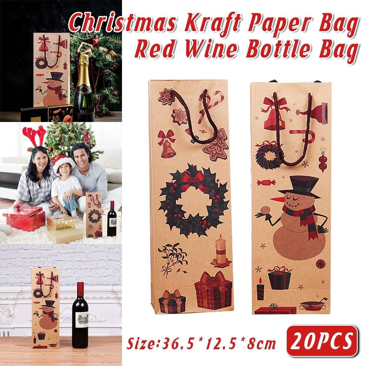 Kraft Paper Christmas Wine Bottle Gift Bags, Snowman – Pack of 20