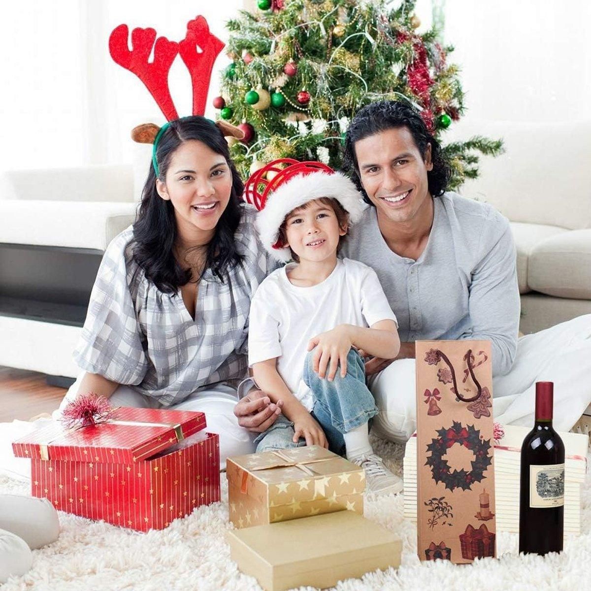 Kraft Paper Christmas Wine Bottle Gift Bags, Snowman – Pack of 20