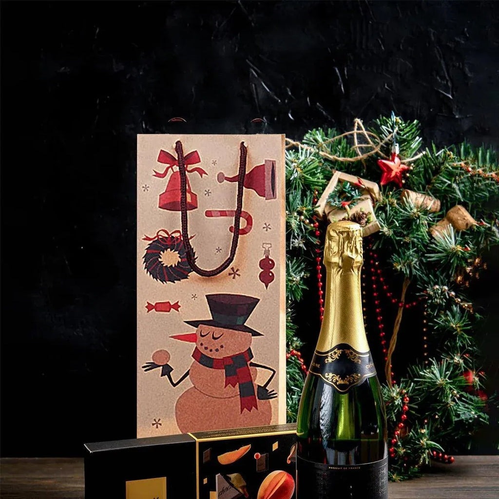 Kraft Paper Christmas Wine Bottle Gift Bags, Snowman – Pack of 20