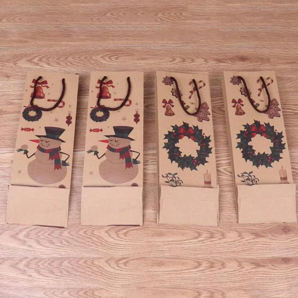 Kraft Paper Christmas Wine Bottle Gift Bags, Wreath – Pack of 20