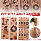 Kraft Paper Christmas Wine Bottle Gift Bags, Wreath – Pack of 20