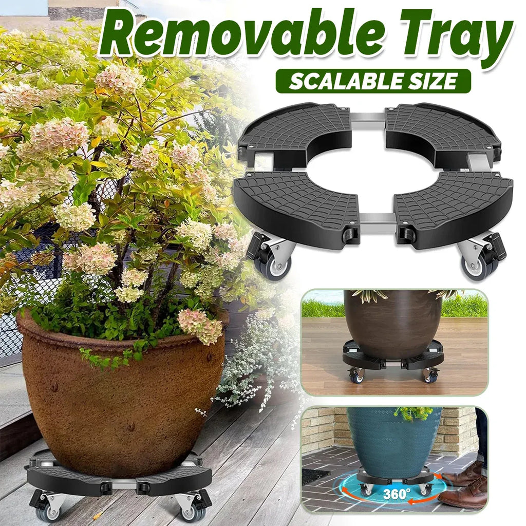 Adjustable Round Plant Caddy with Lockable Wheels, 40–48 cm