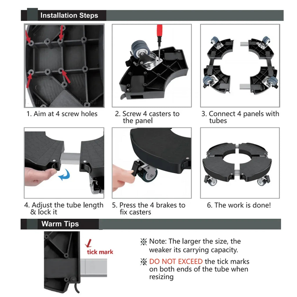 Adjustable Round Plant Caddy with Lockable Wheels, 40–48 cm