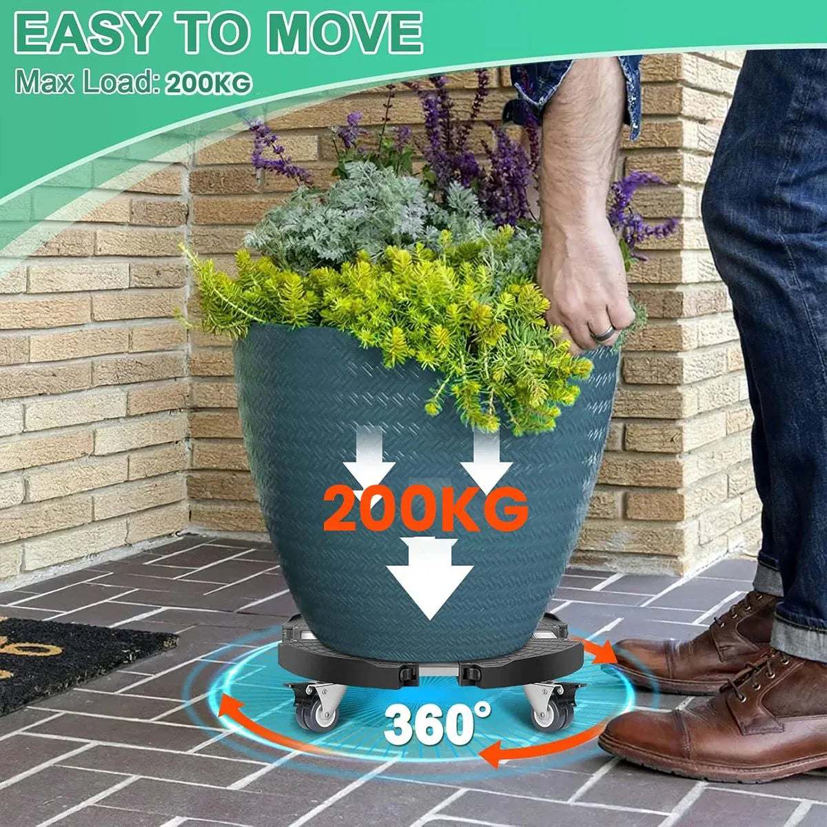 Adjustable Round Plant Caddy with Lockable Wheels, 40–48 cm