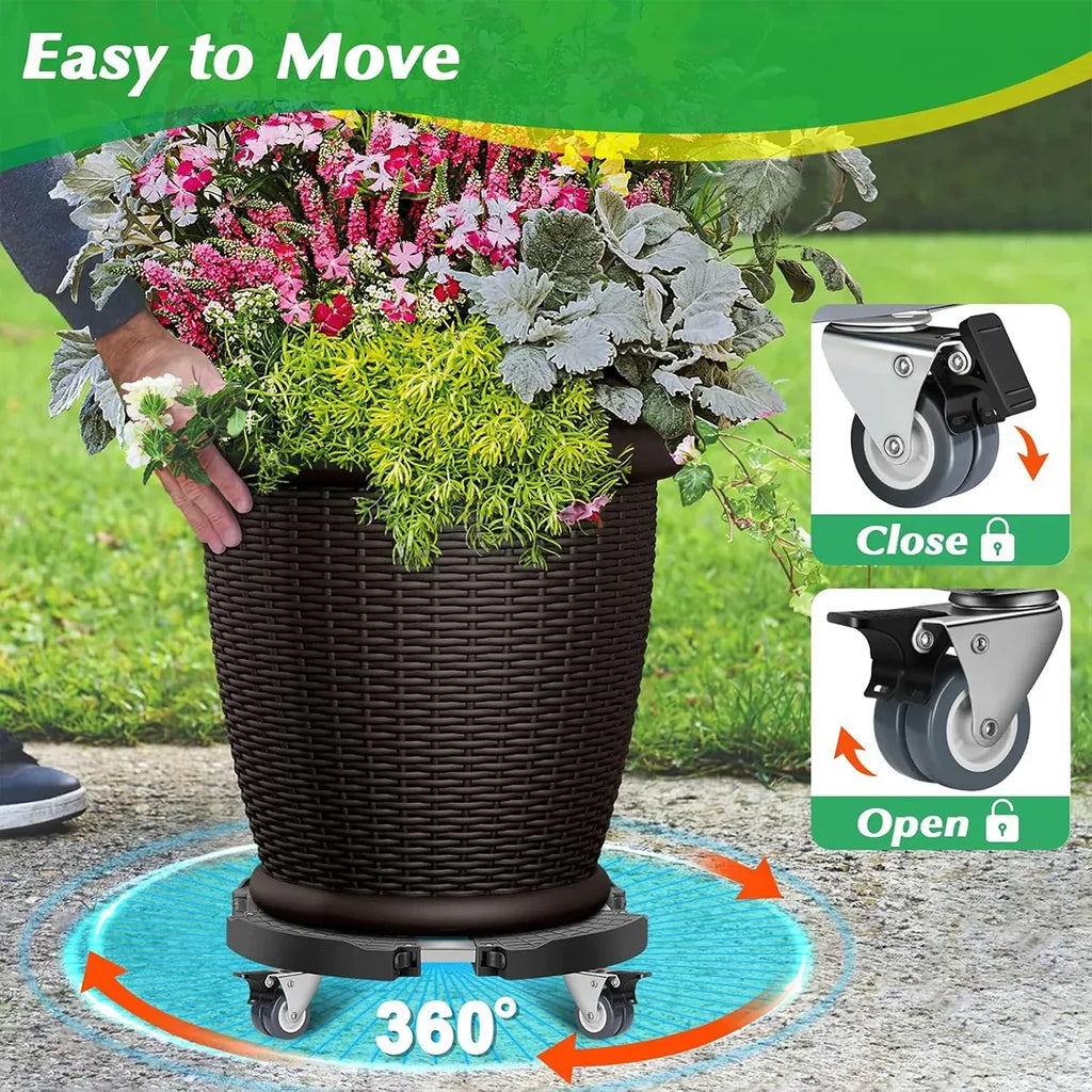 Adjustable Round Plant Caddy with Lockable Wheels, 40–48 cm