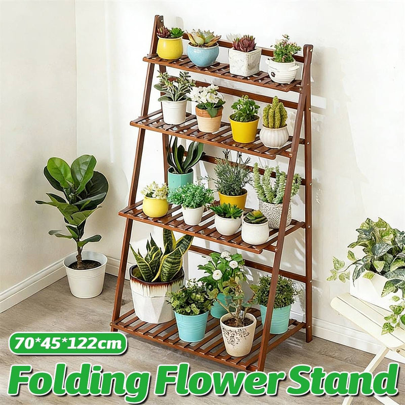 4-Tier Folding Bamboo Plant Stand, 122 cm