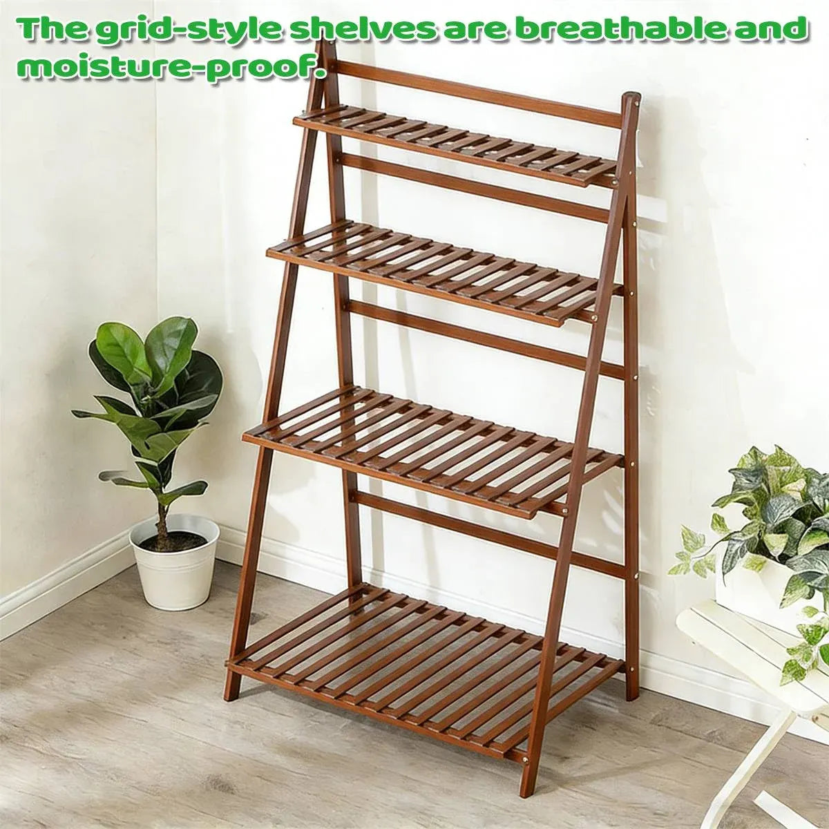4-Tier Folding Bamboo Plant Stand, 122 cm