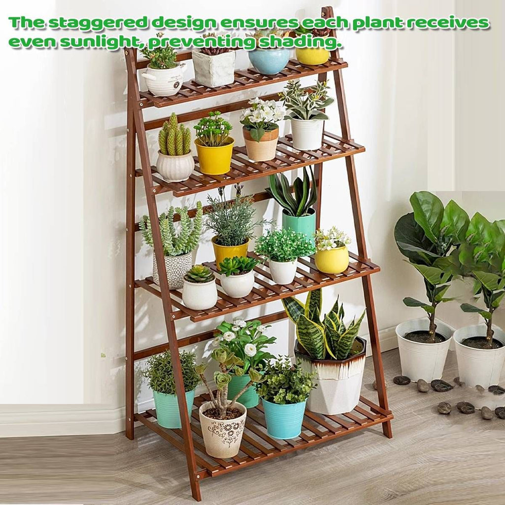 4-Tier Folding Bamboo Plant Stand, 122 cm